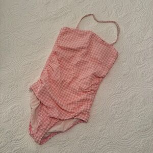 J. Crew Pink & White Smocked Gingham Swimsuit – Size 4